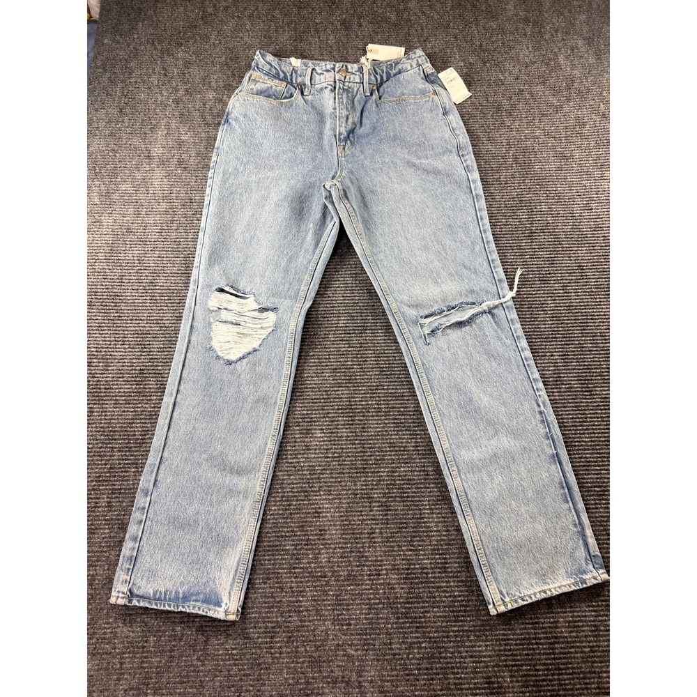 NWT Good American Jeans Womens 12/31 Distressed Straight Leg Light Wash Denim